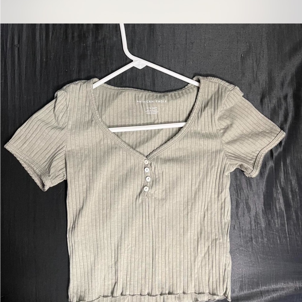American Eagle Outfitters Women's Ribbed Green Top